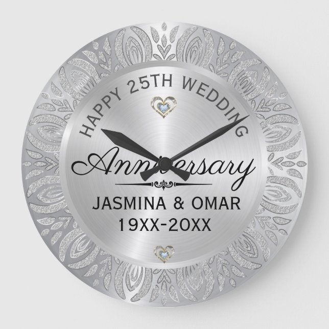 Grande Horloge Ronde 25e anniversaire de mariage Argent & Diamants (Recto)