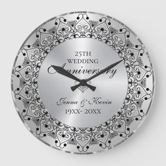 Grande Horloge Ronde 25e anniversaire de mariage BlackMandala sur argen (Recto)