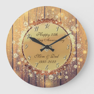 Grande Horloge Ronde 25e anniversaire de mariage en bois rustique et di