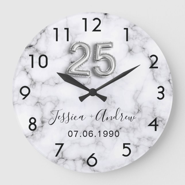 Grande Horloge Ronde 25e anniversaire de mariage en marbre argenté (Recto)