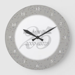 Grande Horloge Ronde 25e Anniversaire de Mariage Paillettes d'Argent Co