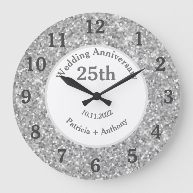 Grande Horloge Ronde 25e Anniversaire de Mariage Paillettes Glam (Recto)