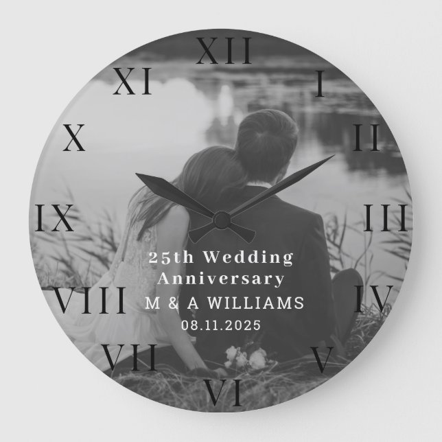 Grande Horloge Ronde 25e Anniversaire de Mariage Photo Moderne Cinquant (Recto)