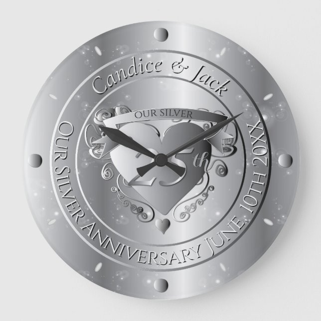 Grande Horloge Ronde 25e anniversaire du Mariage Coeur d'argent (Recto)