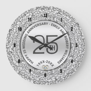 Grande Horloge Ronde 25e anniversaire du mariage diamants blancs et arg