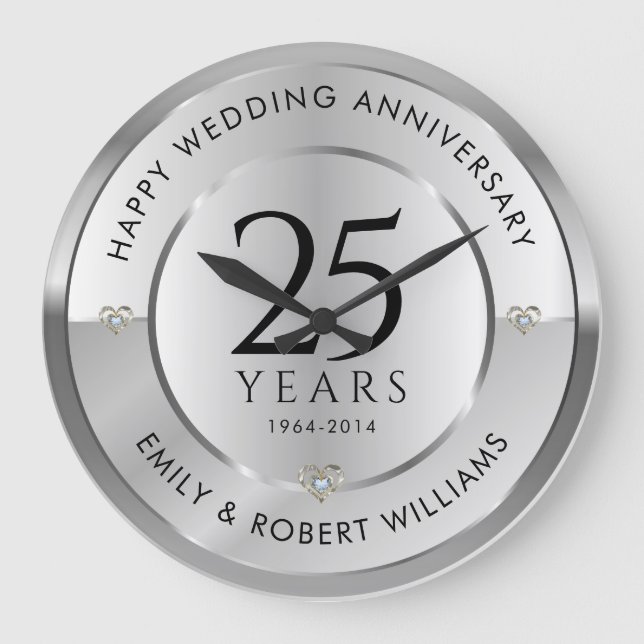 Grande Horloge Ronde 25e anniversaire du mariage noir et argent (Recto)