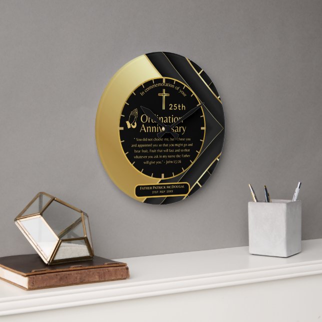 Grande Horloge Ronde 25e Anniversaire du prêtre pasteur Ordination cade (Bureau)