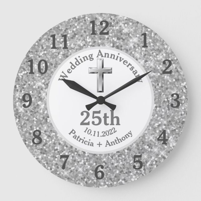 Grande Horloge Ronde 25e anniversaire Mariage d'argent Parties scintill (Recto)