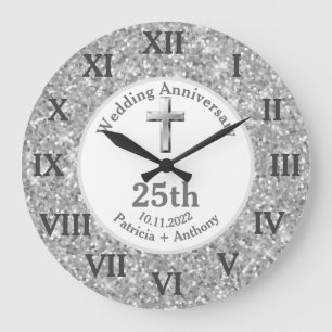 Grande Horloge Ronde 25e anniversaire Mariage d'argent Parties scintill