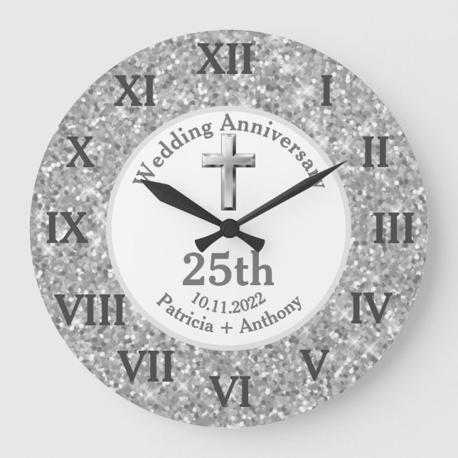 Grande Horloge Ronde 25e anniversaire Mariage d'argent Parties scintill (Recto)