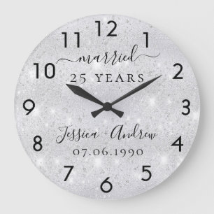 Grande Horloge Ronde 25e anniversaire mariage parties scintillant argen