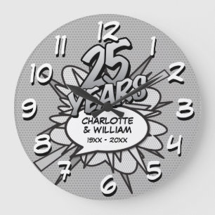 Grande Horloge Ronde 25e bande dessinée Pop Art pour Noces d'Argent