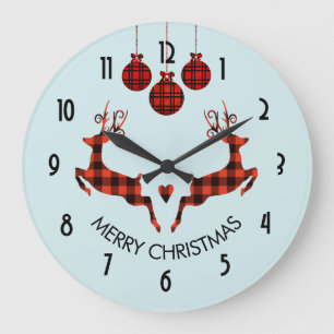Grande Horloge Ronde 2 cerfs communs de Noël sautant le style rustique