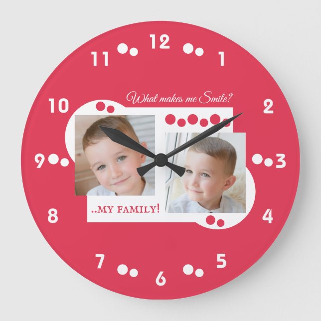 Grande Horloge Ronde 2 photo ma famille rouge (Recto)