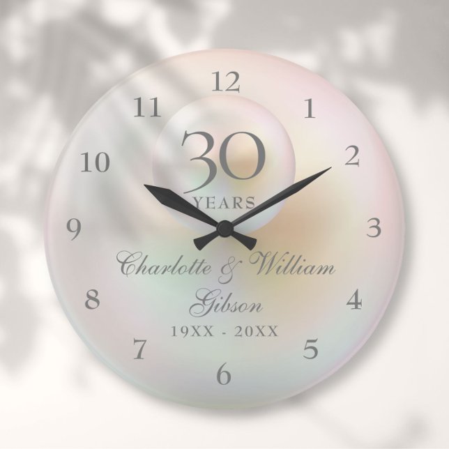 Grande Horloge Ronde 30e anniversaire de Mariage Elegant Pearl (30th Wedding Anniversary Elegant Pearl Large Clock)