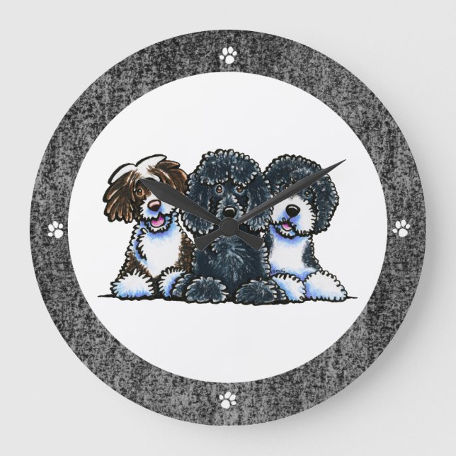Grande Horloge Ronde 3 Chiens d'eau portugais (Recto)
