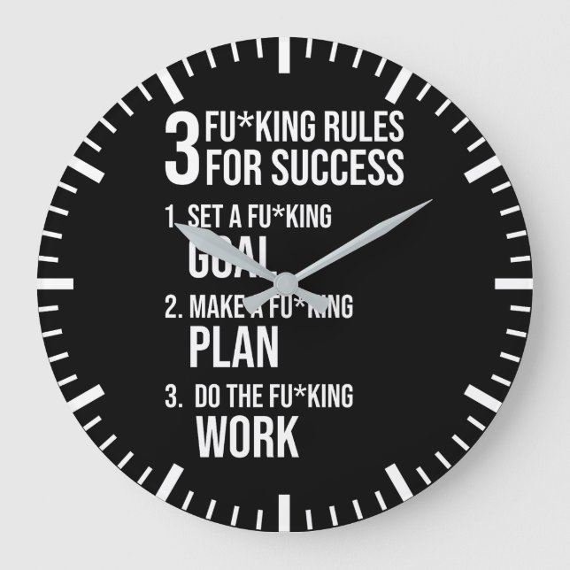 Grande Horloge Ronde 3 Règles De Réussite - Motivation Dure (Recto)