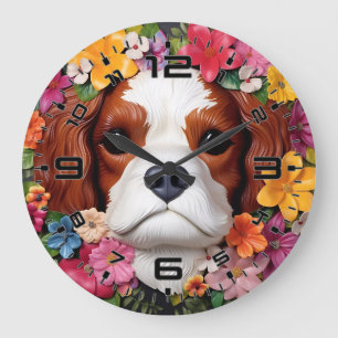 Grande Horloge Ronde 3D Cavalier King Charles Spaniel