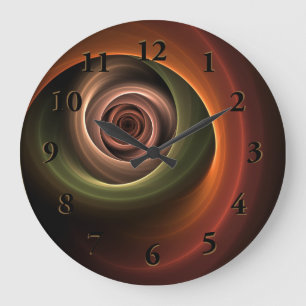 Grande Horloge Ronde 3D Spirale Abstraite couleurs chaudes Art fractal 