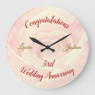 Grande Horloge Ronde 3e anniversaire Mariage personnalisé Grande horlog