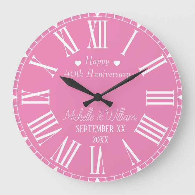 Grande Horloge Ronde 40e anniversaire de mariage personnalisé Rose (Recto)