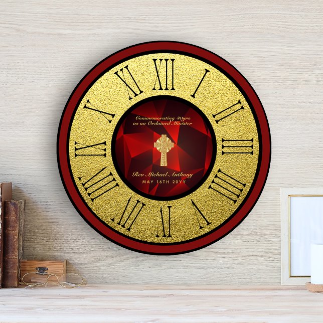 Grande Horloge Ronde 40e anniversaire d'Ordination Ruby Gold Personnali (Créateur téléchargé)