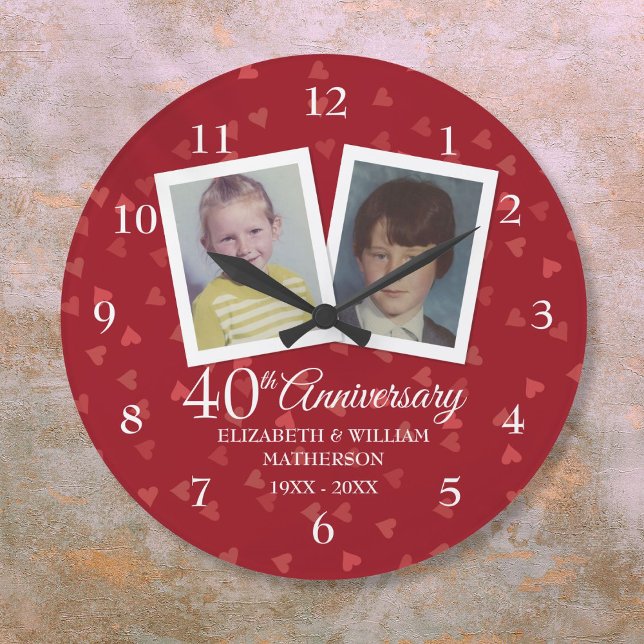 Grande Horloge Ronde 40e Ruby Wedding Anniversary Childhood (40th Ruby Wedding Anniversary Childhood Photos Large Clock)