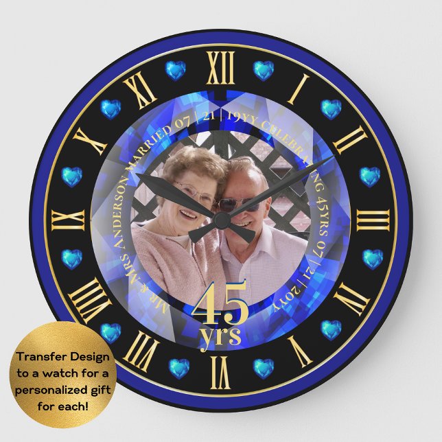 Grande Horloge Ronde 45e anniversaire Mariage photo cadeau Sapphire ble (Créateur téléchargé)