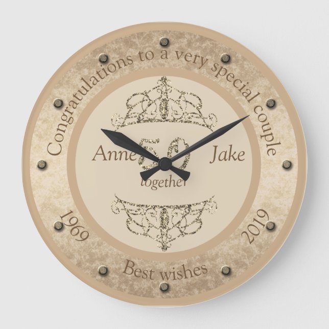 Grande Horloge Ronde 50e anniversaire de Mariage Cadeaux pour les coupl (Recto)