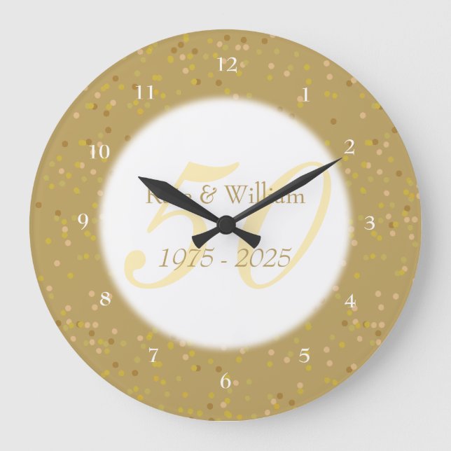 Grande Horloge Ronde 50e anniversaire de Mariage Gold Dust Confetti (Recto)