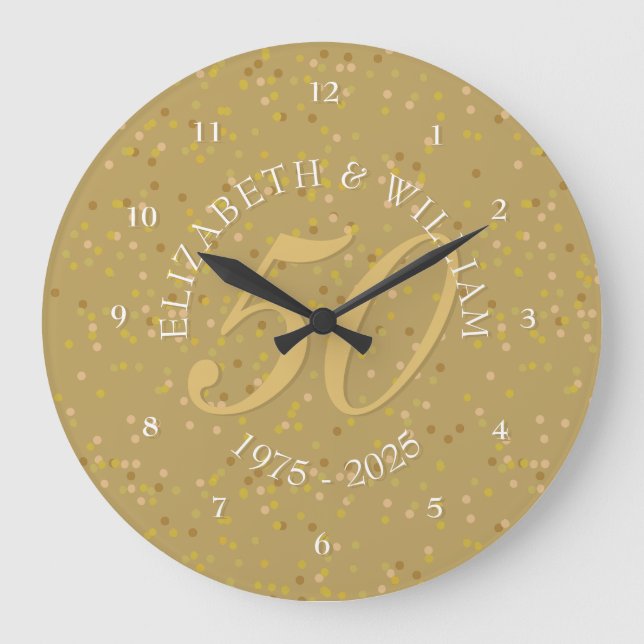 Grande Horloge Ronde 50e anniversaire de Mariage Gold Dust Confetti (Recto)