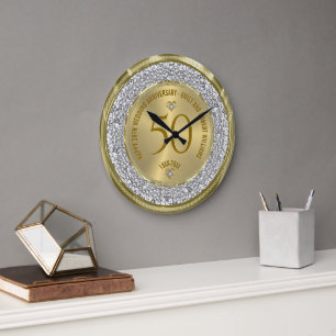 Grande Horloge Ronde 50e anniversaire de mariage or blanc diamants