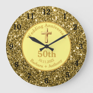 Grande Horloge Ronde 50e anniversaire de mariage or religieux Lar