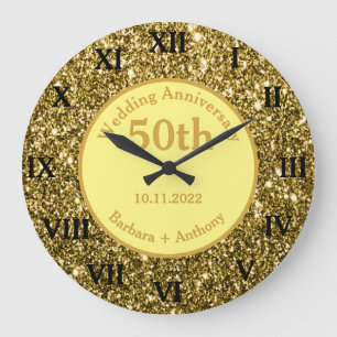 Grande Horloge Ronde 50e anniversaire de mariage Sparkle Gold Glam 