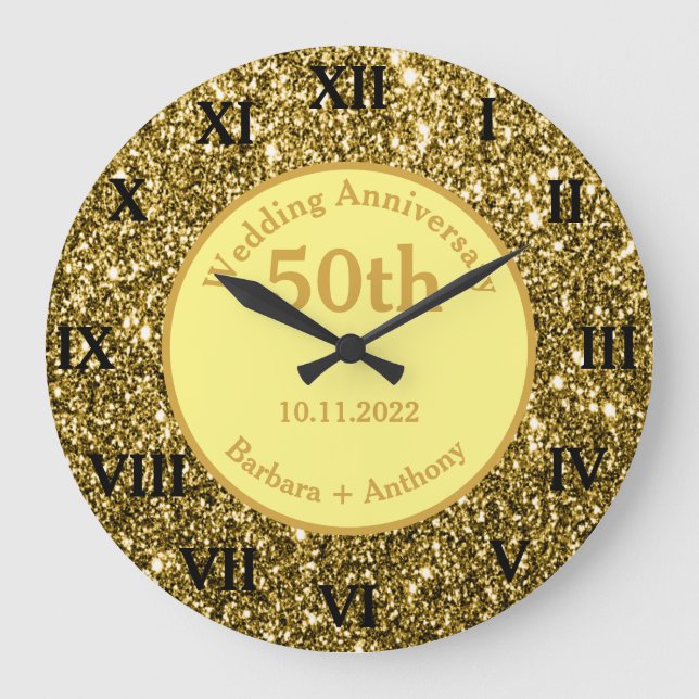 Grande Horloge Ronde 50e anniversaire de mariage Sparkle Gold Glam  (Recto)
