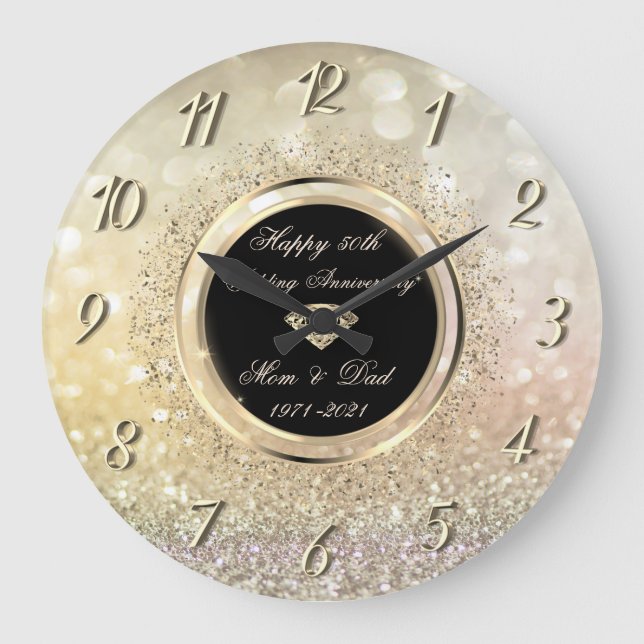 Grande Horloge Ronde 50e anniversaire du Chic Confetti Bokeh (Recto)