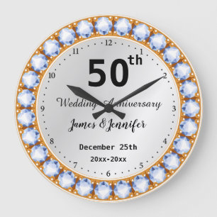 Grande Horloge Ronde 50e anniversaire du Mariage diamant Noms personnal