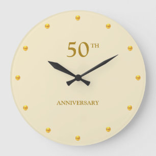 Grande Horloge Ronde 50e anniversaire et points d'or sur beige clair