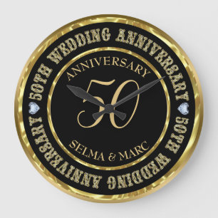 Grande Horloge Ronde 50e Anniversaire Métallic Or & Noir