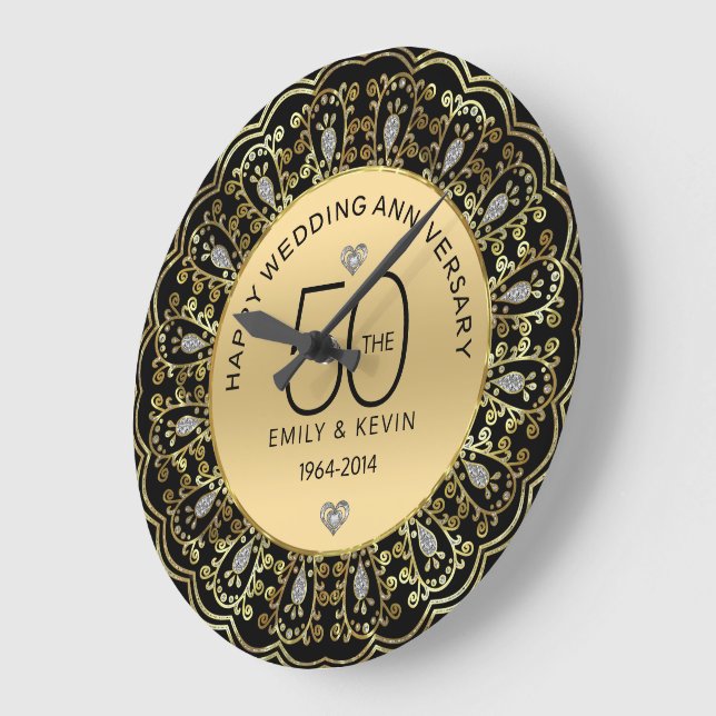 Grande Horloge Ronde 50e Mariage Gold & Black (Angle)