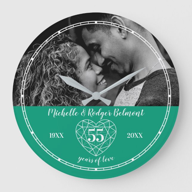 Grande Horloge Ronde 55e anniversaire du Mariage coeur vert émeraude (Recto)