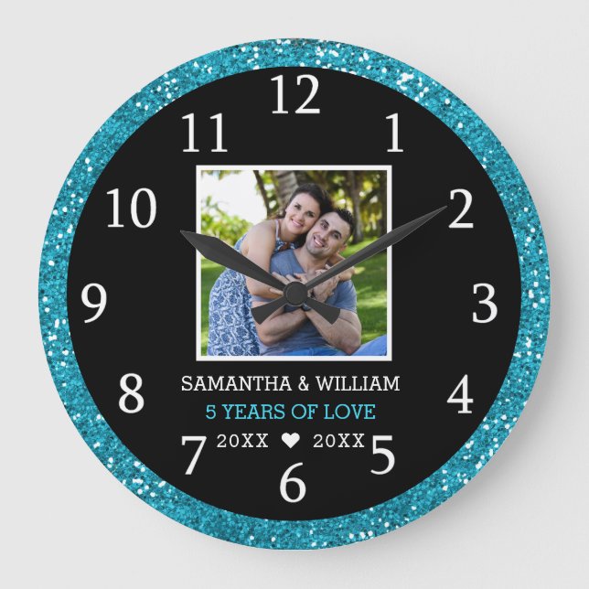 Grande Horloge Ronde 5 Anniversaire Photo Parties scintillant Noir Et B (Recto)