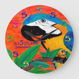 Grande Horloge Ronde 5 oclock parrot wall clock