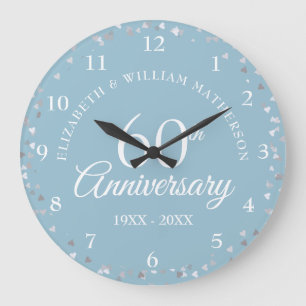 Grande Horloge Ronde 60e Anniversaire Coeurs Confetti