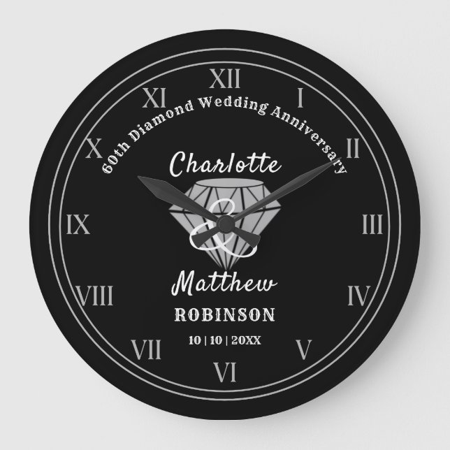 Grande Horloge Ronde 60e anniversaire Diamond Mariage cadeau personnali (Recto)