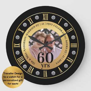 Grande Horloge Ronde 60e anniversaire Mariage photo cadeau Diamant Soix
