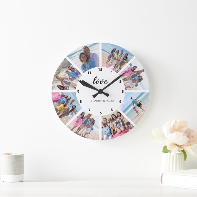 Grande Horloge Ronde 8 Collage photo personnalisé (Maison)