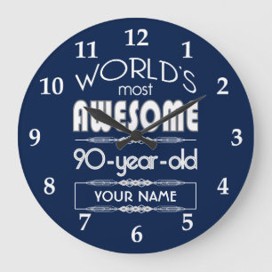 Grande Horloge Ronde 90e Anniversaire Mondes Meilleur Fabuleux Bleu Fon