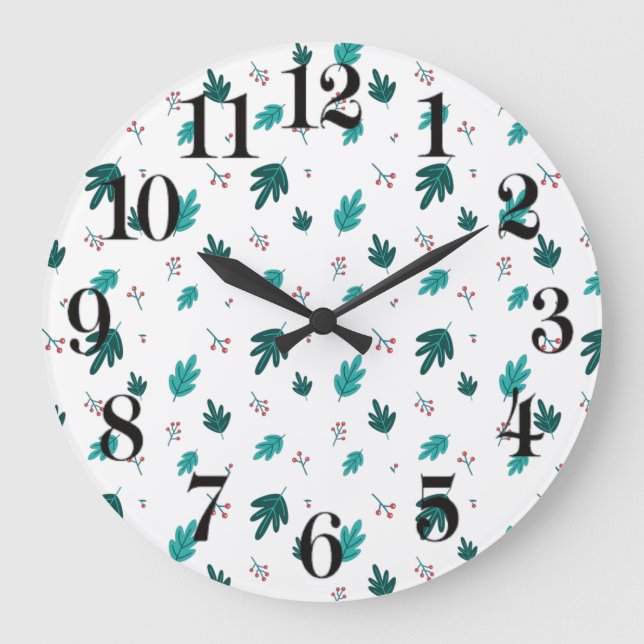 Grande Horloge Ronde À feuillage persistant Tree Feuilles et Red Holly  (Recto)