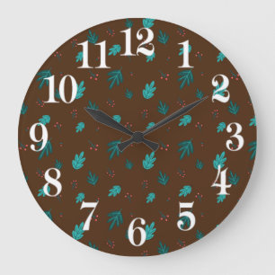 Grande Horloge Ronde À feuillage persistant Tree Feuilles & Red Holly B